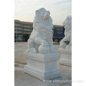 Life Size Standing White Marble Lion Sculpture